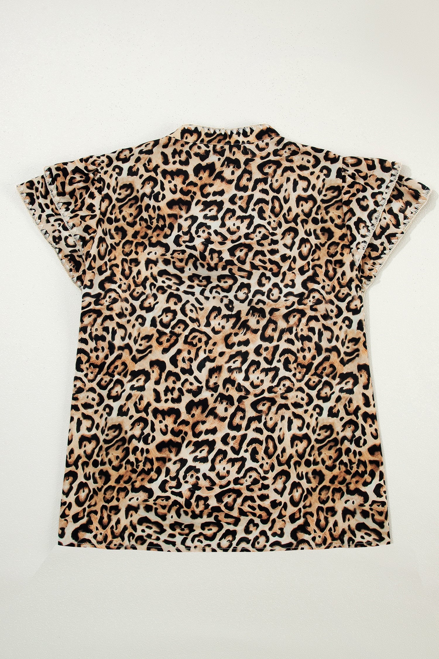 Plus Size Leopard Embroidered Ruffle Short Sleeve Blouse