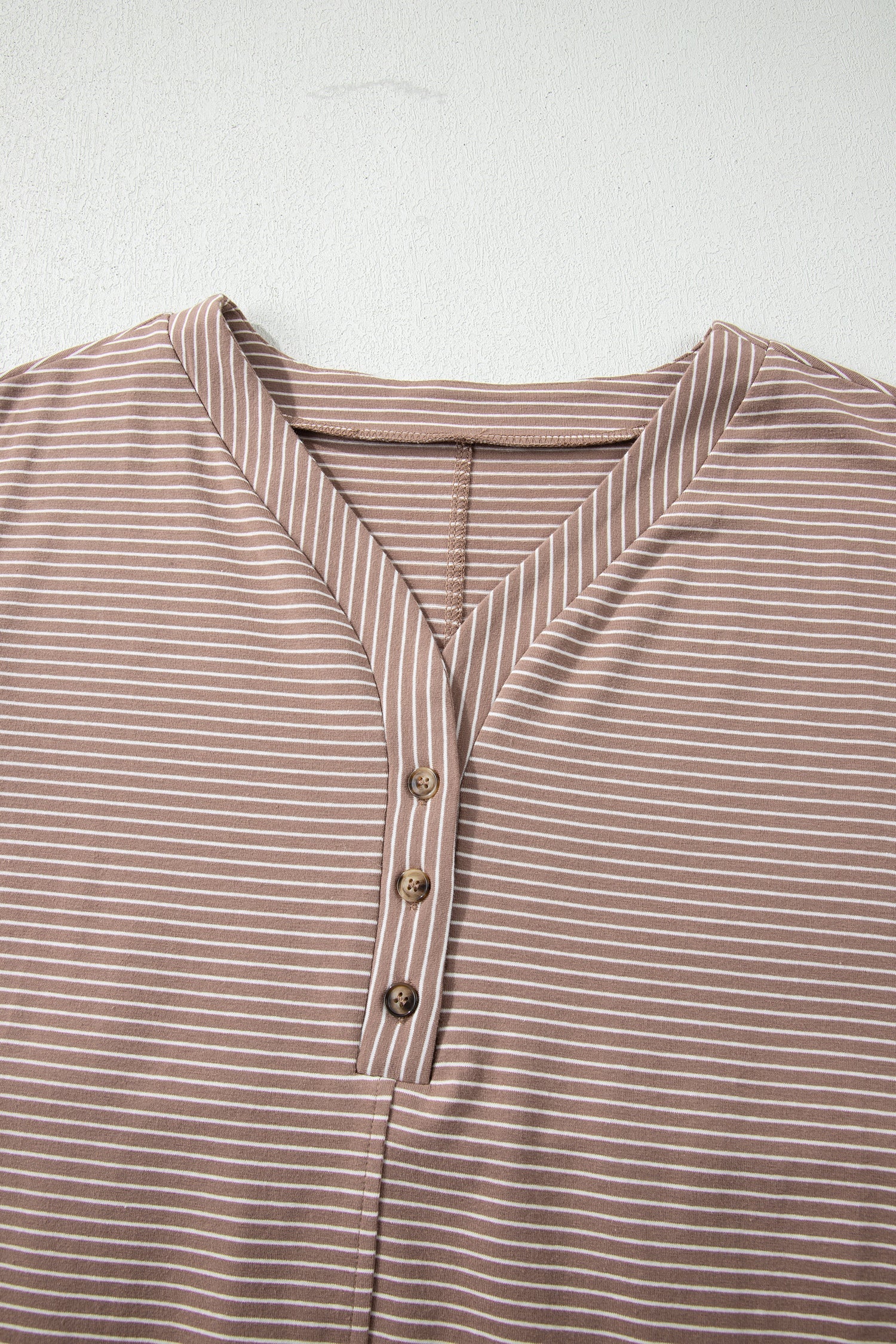 Stripe Buttoned V-Neck Short Sleeve T-Shirt