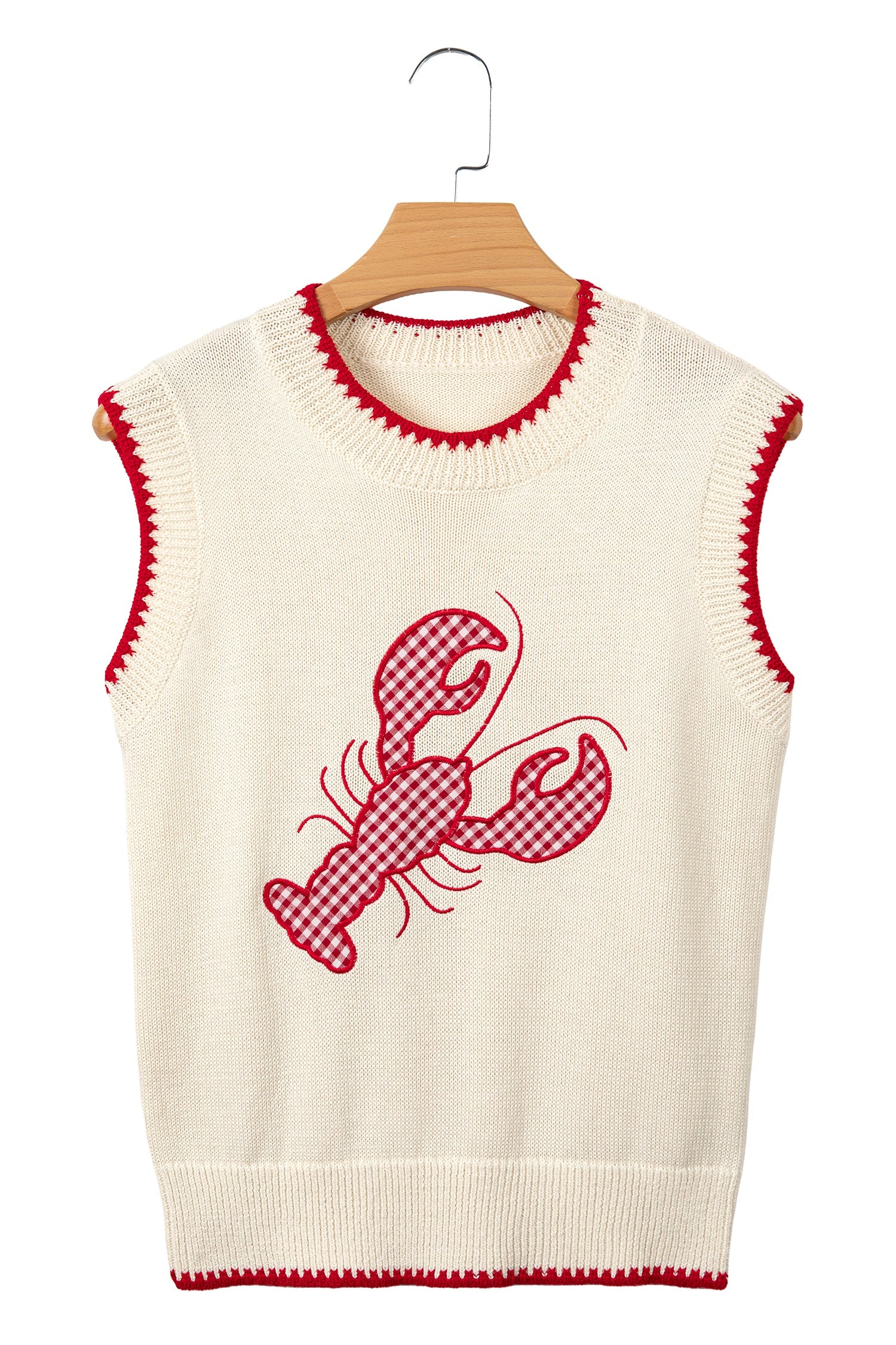 Gingham Plaid Crawfish Sleeveless Sweater Top