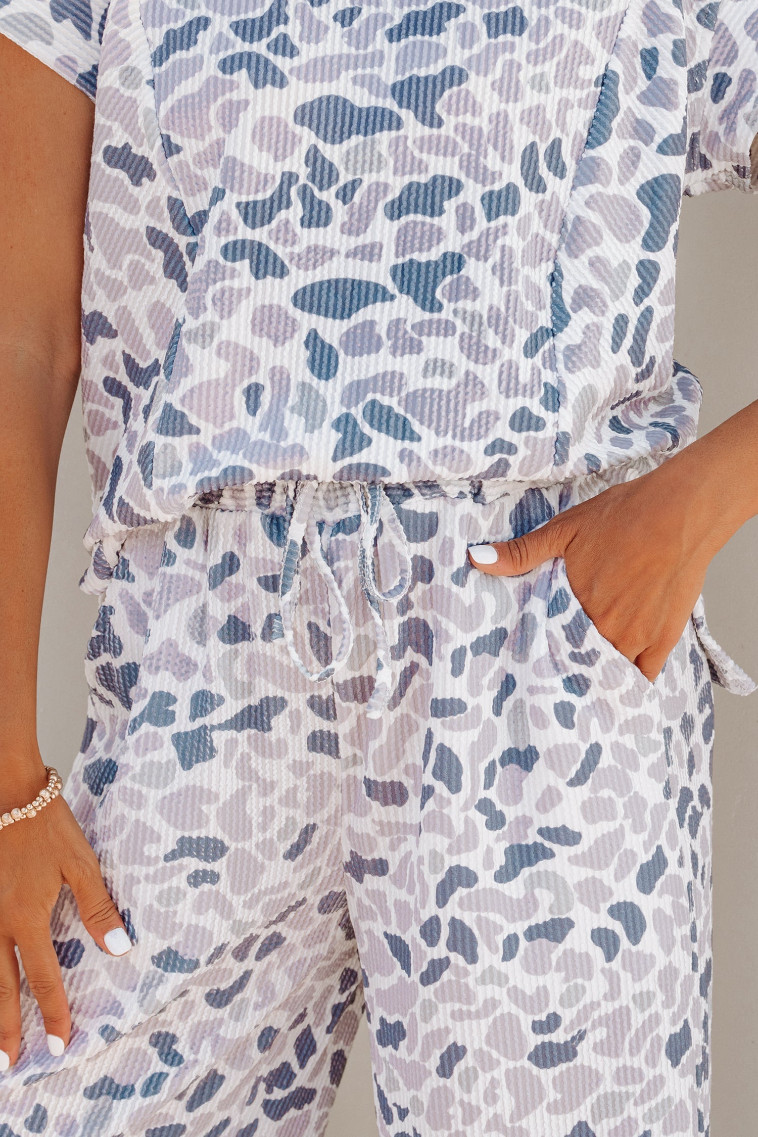 Camo Corded Knit Tee & Drawstring Pants Set