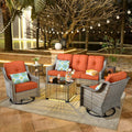 5-Piece Rattan Furniture Sets Set with Swivel Rocking Chairs