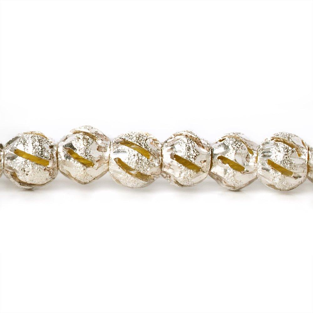 6mm Sterling Silver Plated Brass Diagonal Stripe Stardust Rounds 8 inch 37 beads