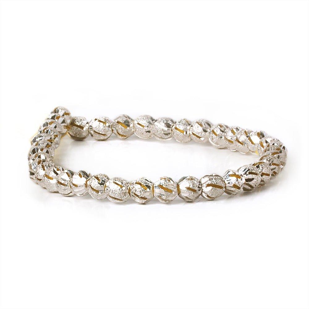 6mm Sterling Silver Plated Brass Diagonal Stripe Stardust Rounds 8 inch 37 beads