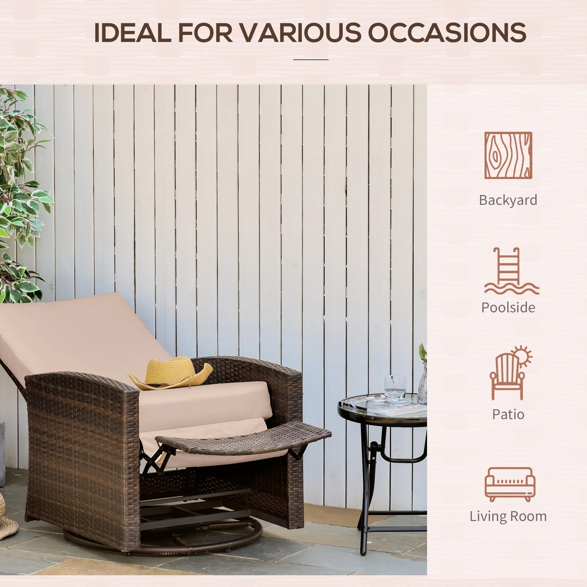 Outdoor Wicker Swivel Recliner Chair with Footrest