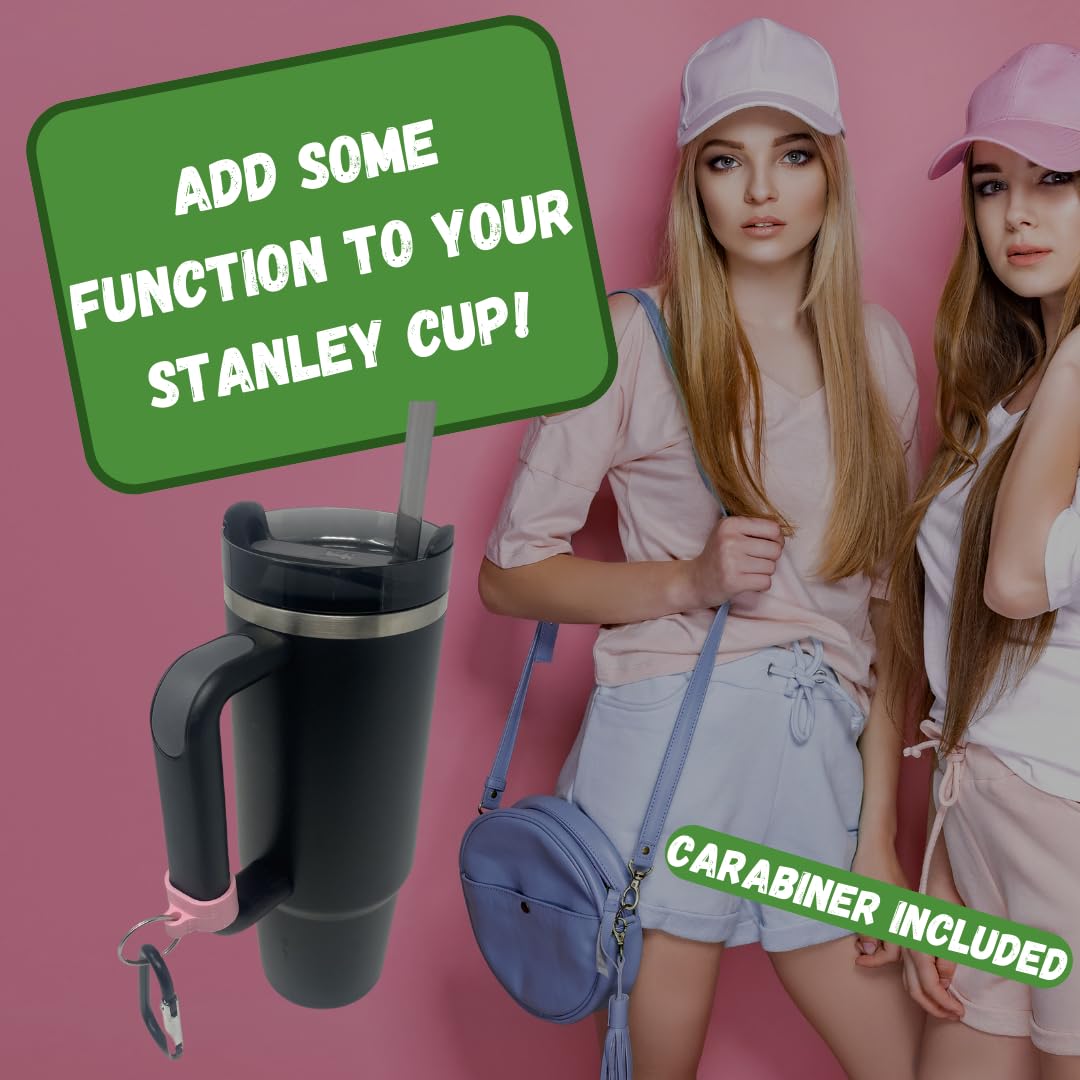 Carabiner Clip Attachment Compatible with Stanley 40 oz Tumblers | Carabiner & Keychain Attachment for Holding Keys, Wallets, or Other Accessories | Made in USA (Pink)