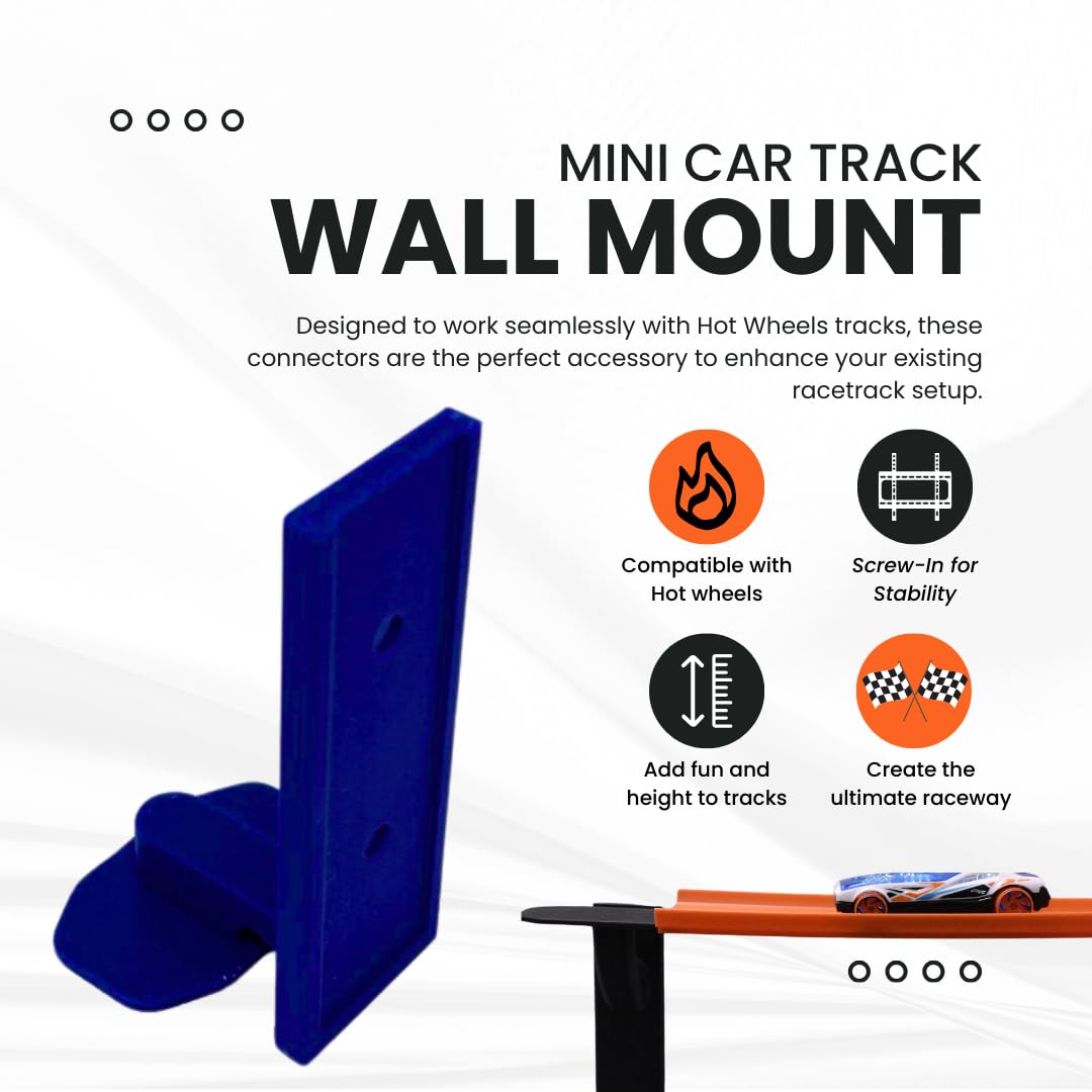 Racetrack Wall Connectors Compatible with Hot Wheels Tracks | Screw in or Adhesive Version | Create Epic RaceTracks | Made in USA