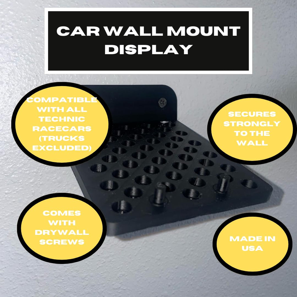 Universal Wall Display Compatible with Lego Technic Racecars | Side Profile Wall Mount for Technic Car Models | Made in USA