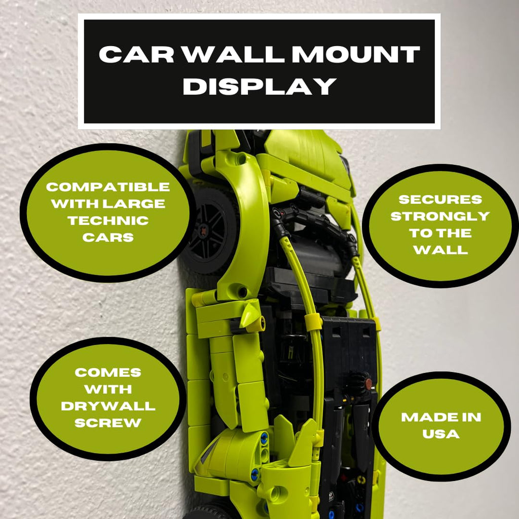 Collectible Car Wall Mount Compatible with Lego Technic Lamborghini Huracán Tecnica 42161 | Vertical Chassis Wall Mount Car Display with Screw | Made in USA