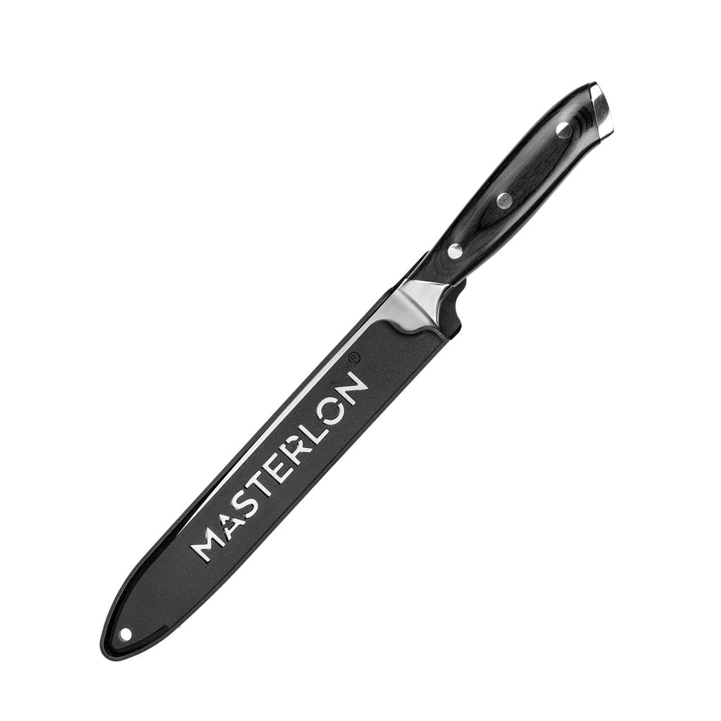 MASTERPAN Essential Chef’s Knife Bundle - 8" Chef’s Knife, 8" Slicer Knife & 7" Santoku Knife - Stainless Steel Blades with Protective Covers