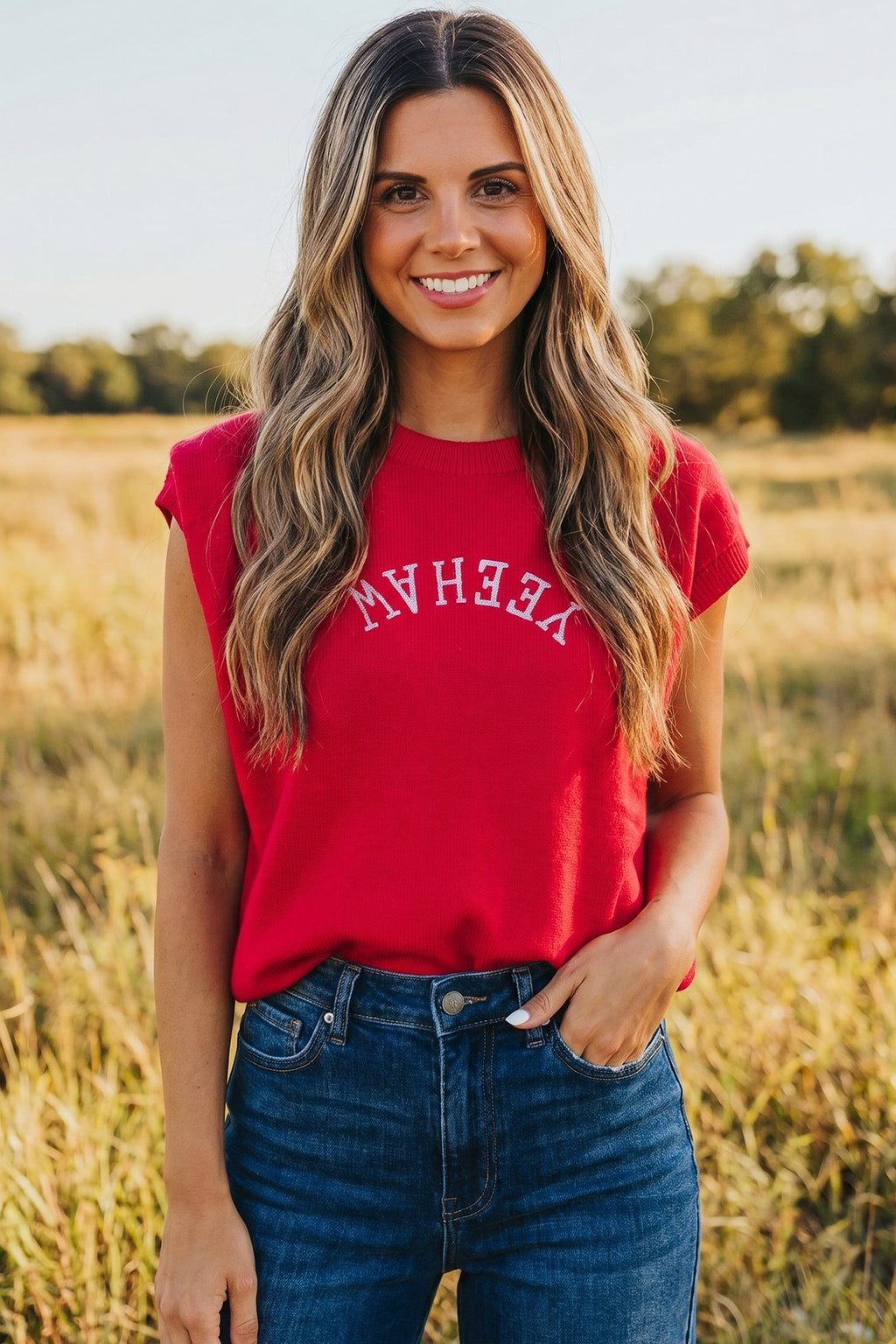 Western YEEHAW Embroidered Short Sleeve Sweater
