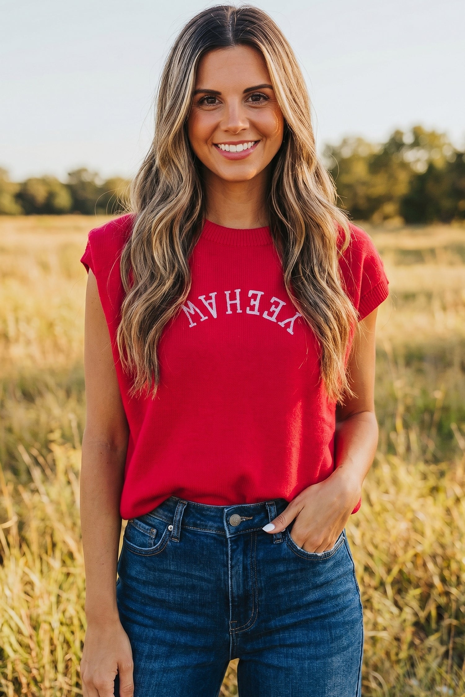 Western YEEHAW Embroidered Short Sleeve Sweater