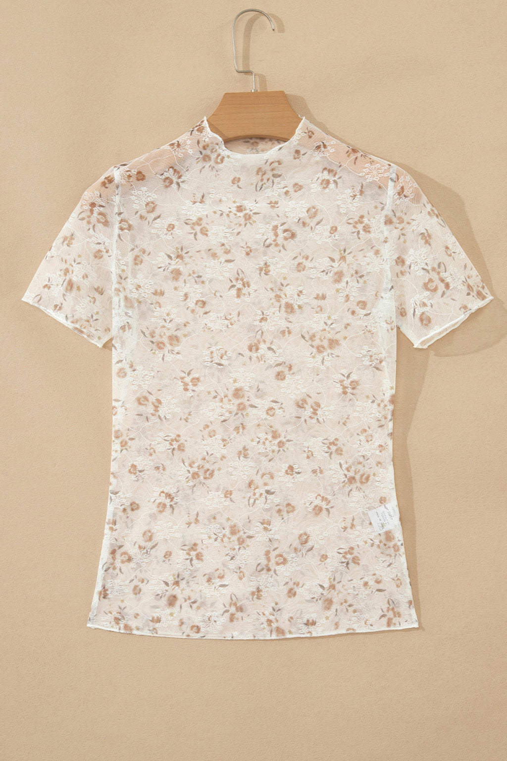 Floral Mesh Mock Neck Short Sleeve Top