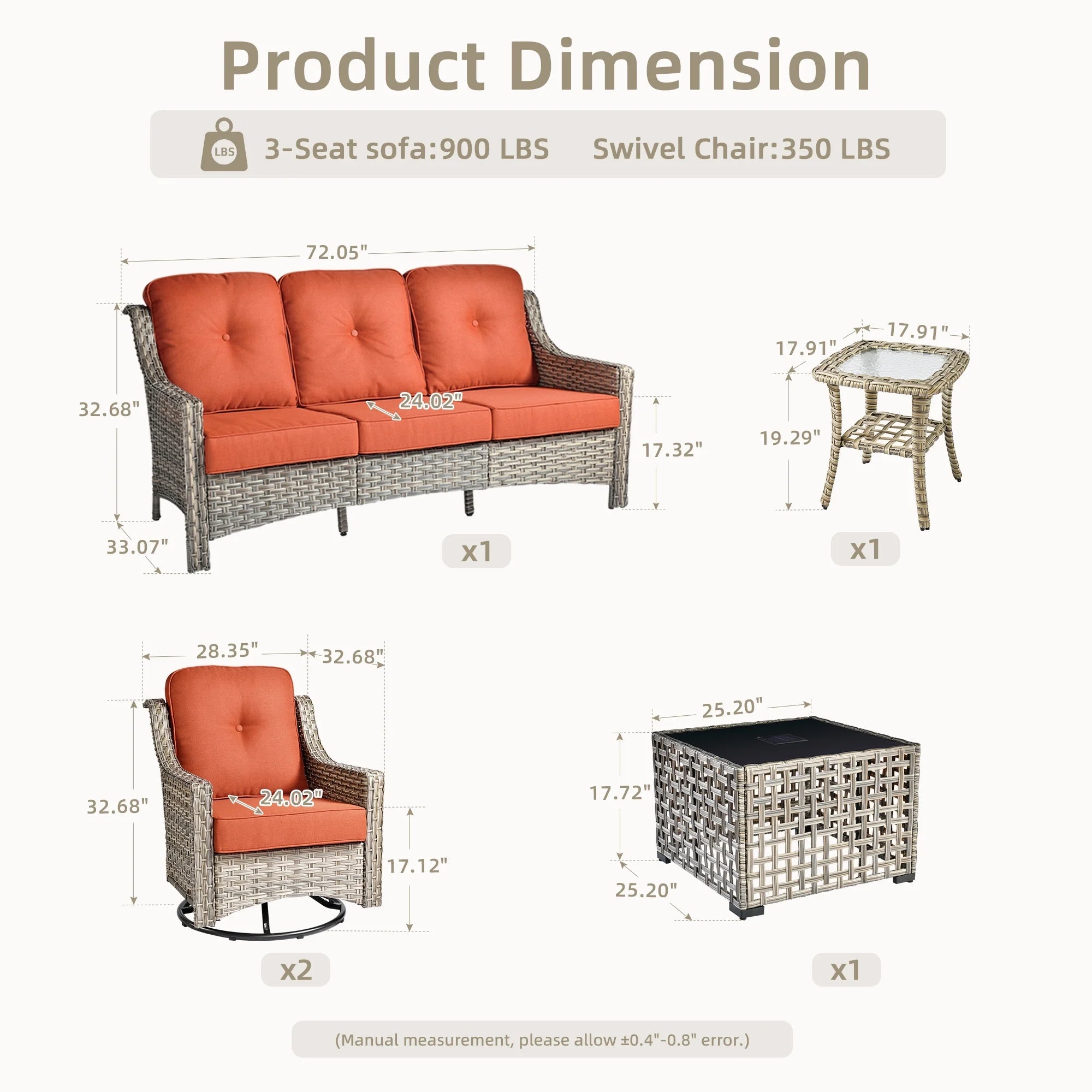 5-Piece Rattan Furniture Sets Set with Swivel Rocking Chairs