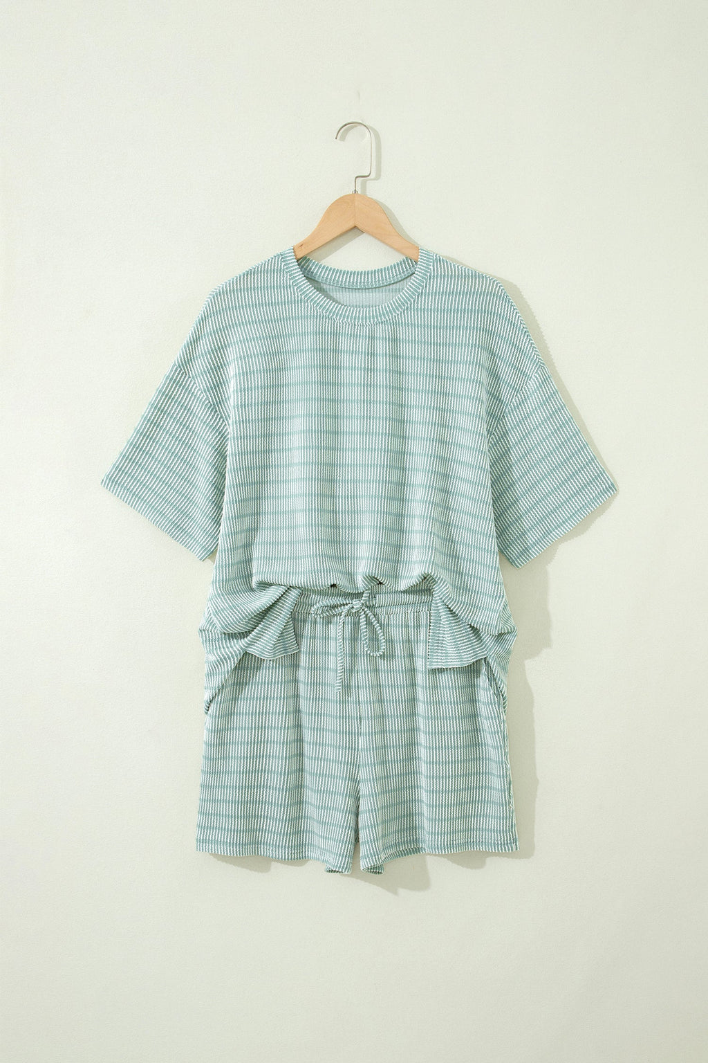 Stripe Ribbed Loose Tee & Drawstring Short Set