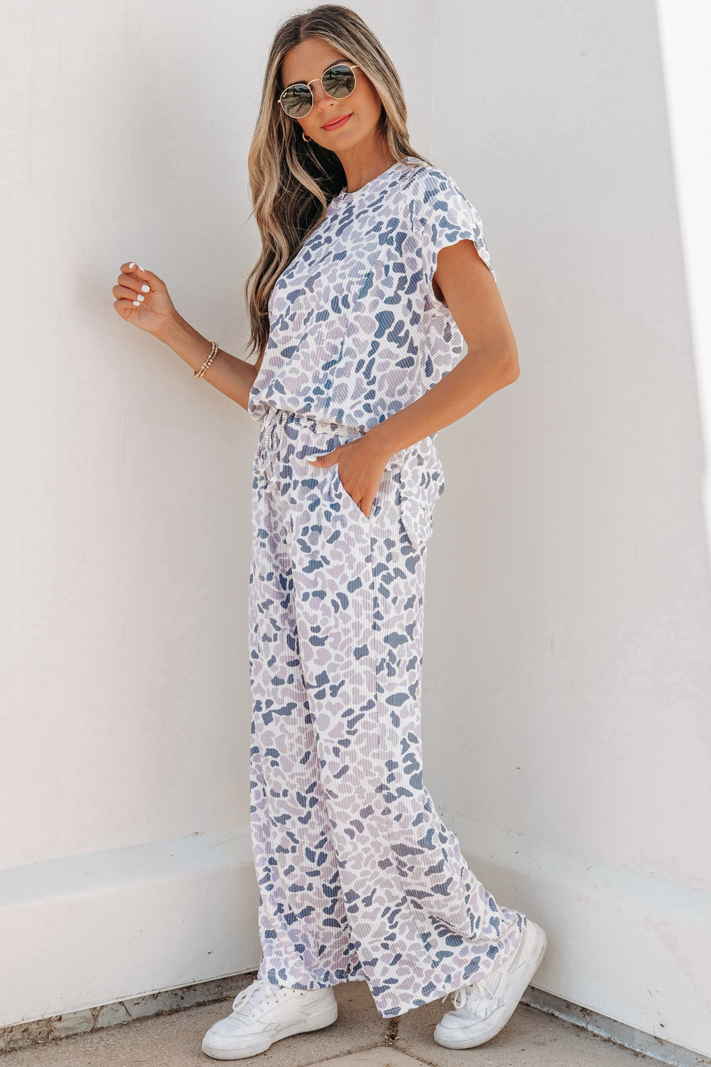 Camo Corded Knit Tee & Drawstring Pants Set