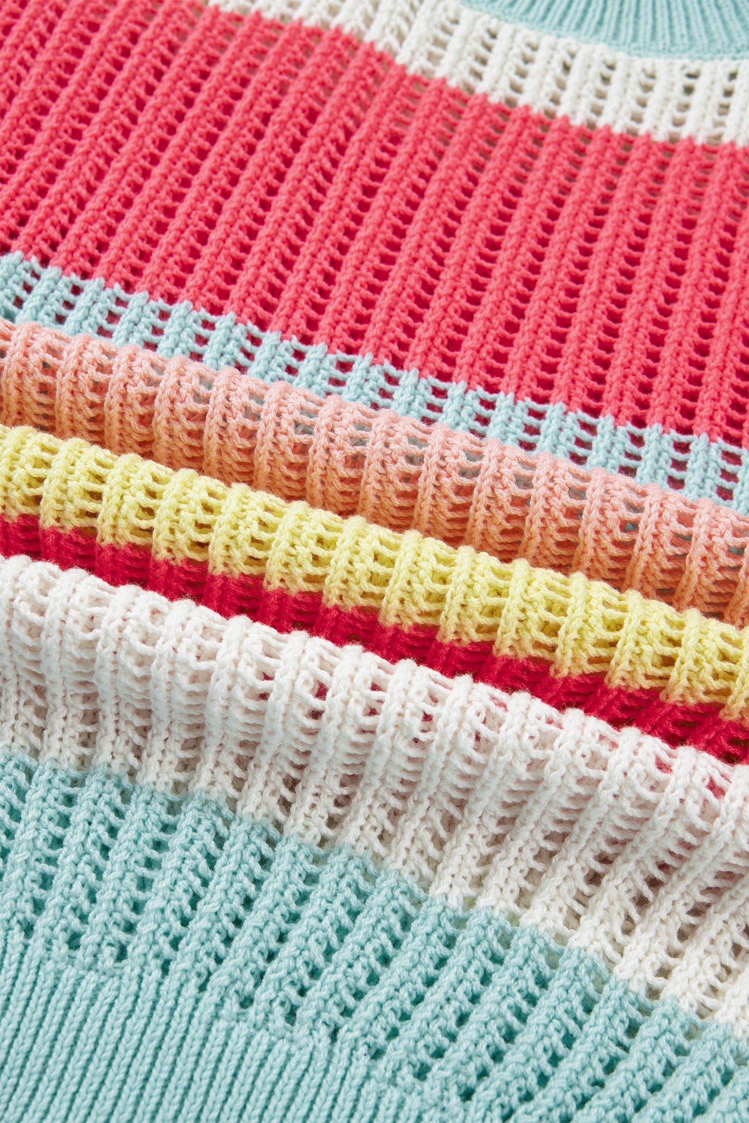 Stripe Colorblock Hollow-Out Short Sleeve Sweater