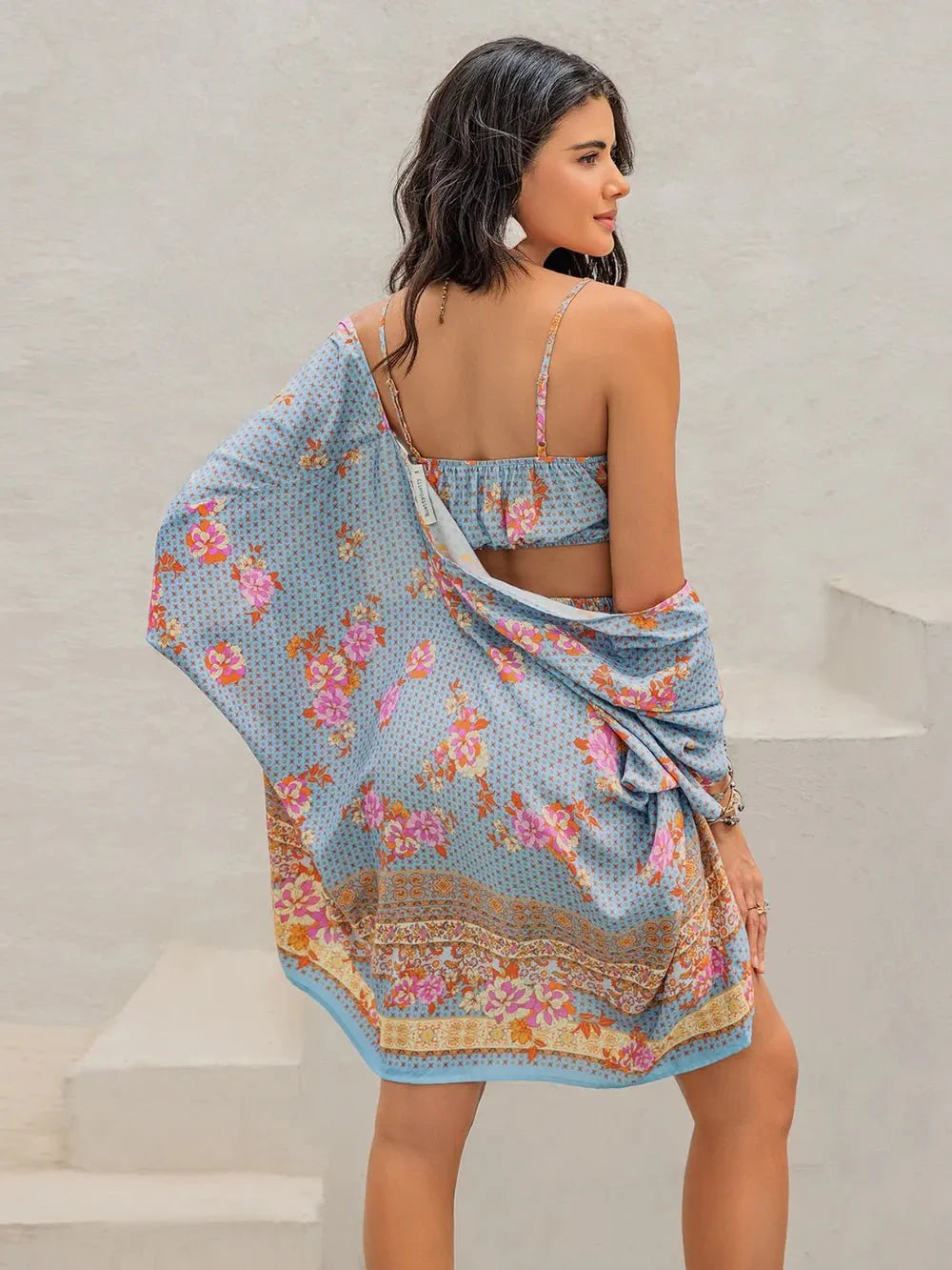 Printed Bra Shorts Cover Up Set - Stylish Three-Piece Swimwear Ensemble