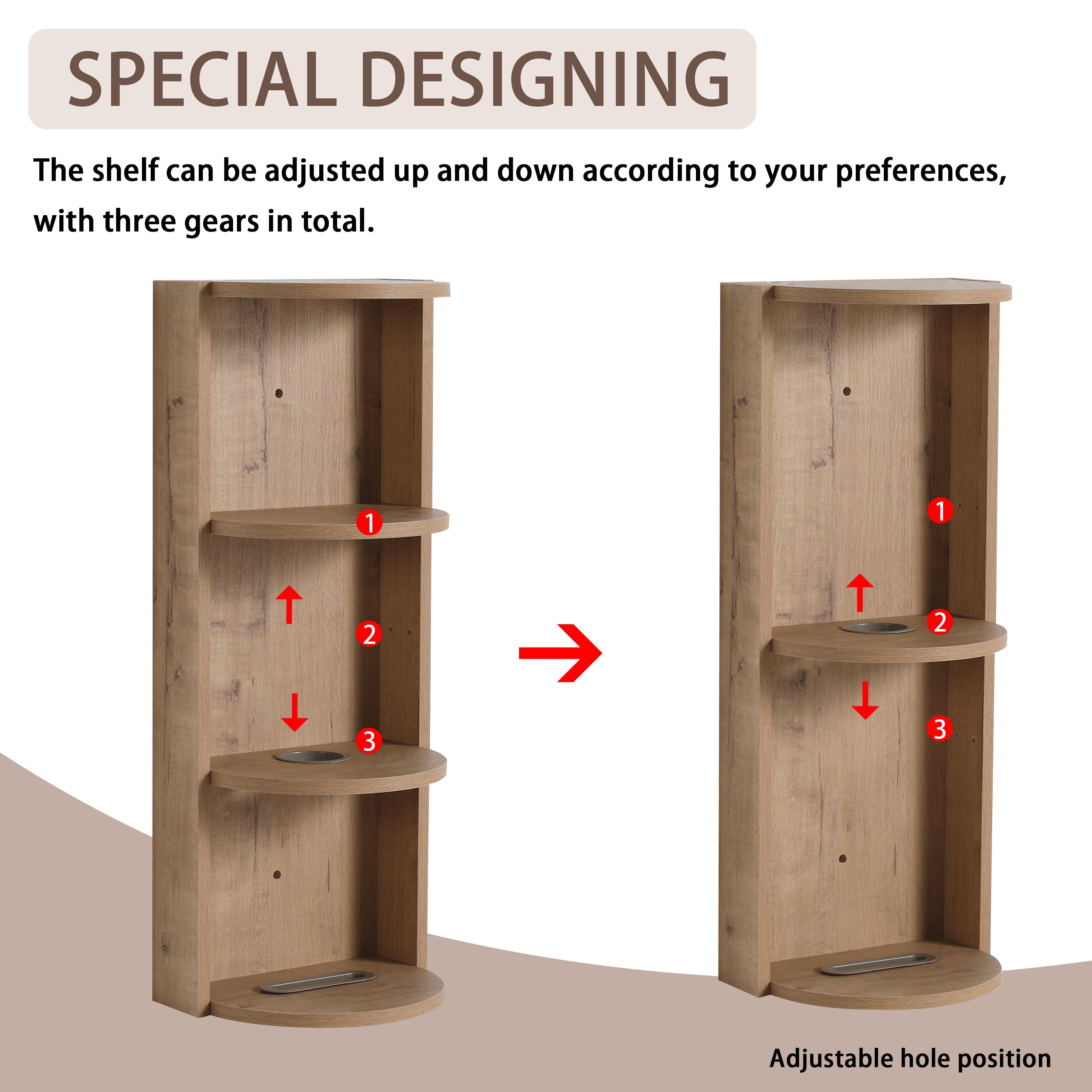 Modern Bathroom Wall-Mounted Storage Rack with Floating Design in Imitative Oak Plywood, 12 Inches
