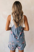 Floral Denim Adjustable Strap Romper