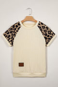 Leopard Colorblock Ribbed Raglan Short Sleeve Tee