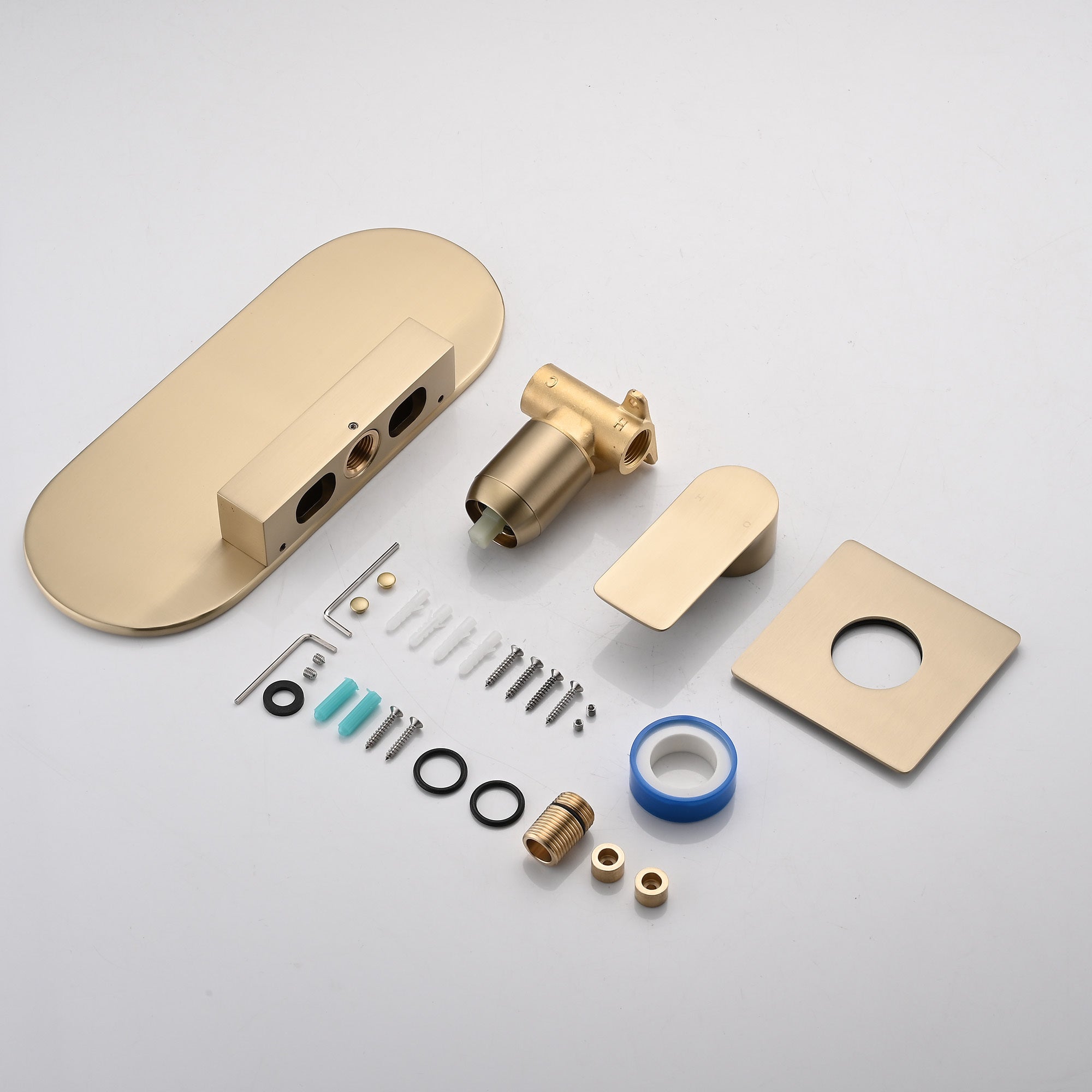 Modern Wall Mount Bathtub Faucet Brushed Gold Single Handle with Waterfall Tub Spout and Rough-in Valve