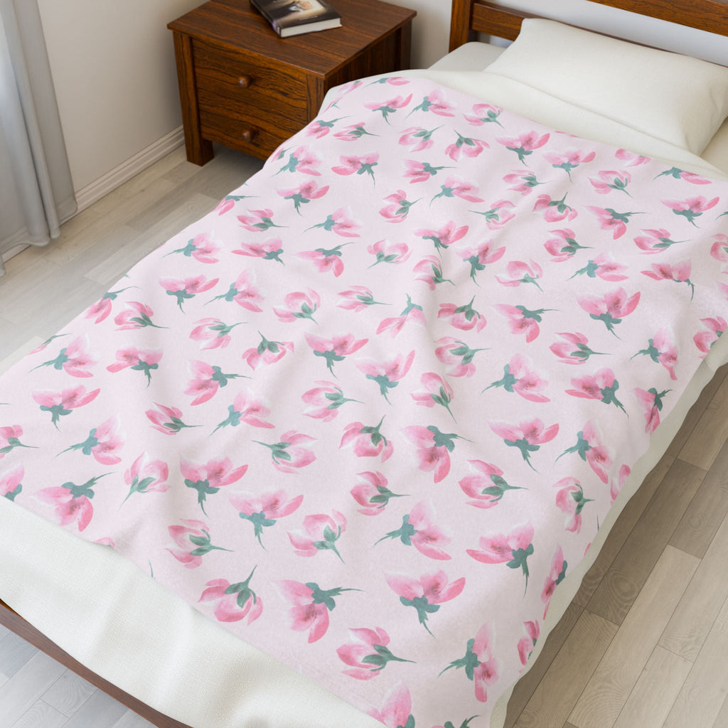 Customizable: Cozy Floral Velveteen Plush Blanket | Soft Throw, Bed Cover, Lounge Blanket, Gift for Her, Home Decor