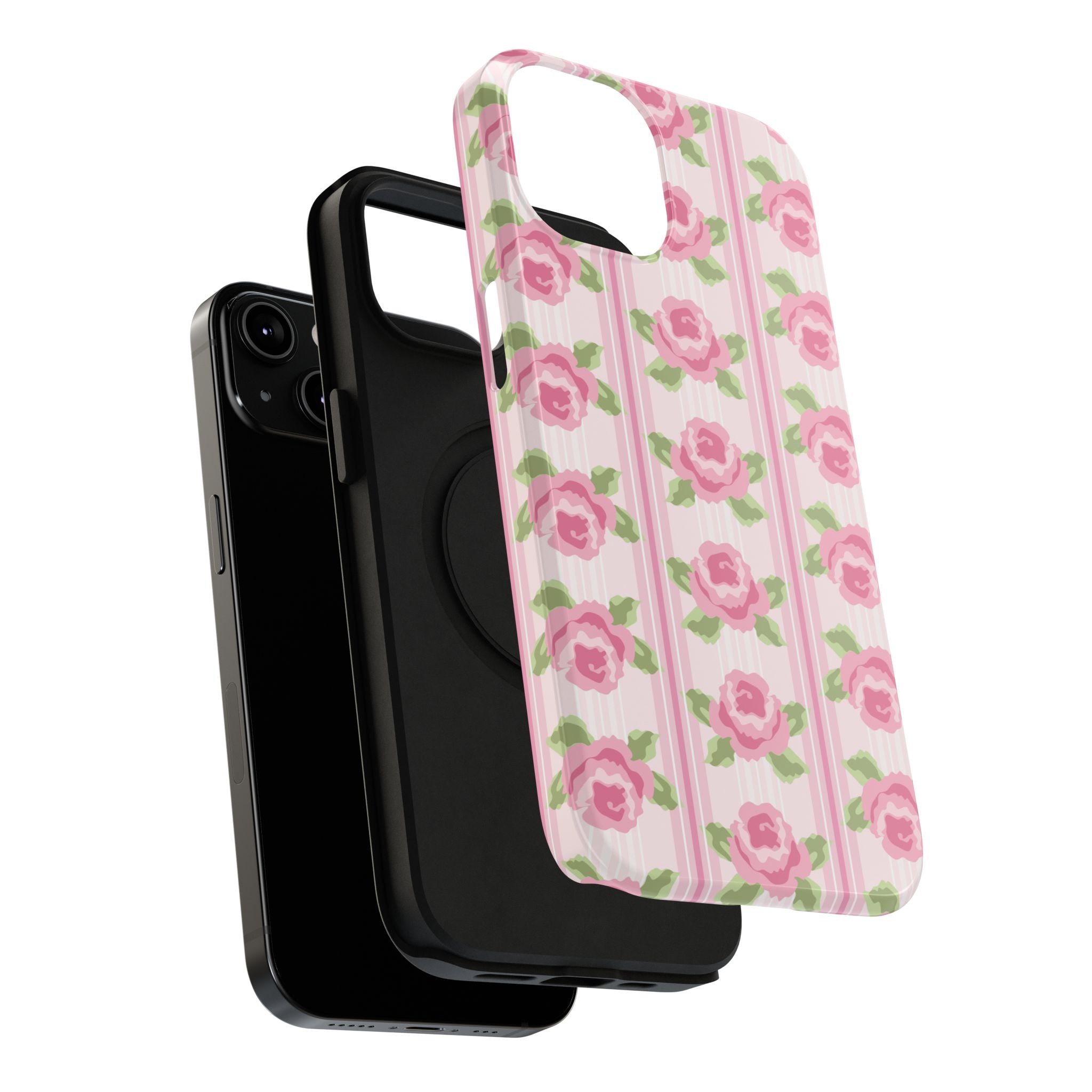 Customizable: Floral Impact-Resistant Phone Case, Pink Rose Pattern