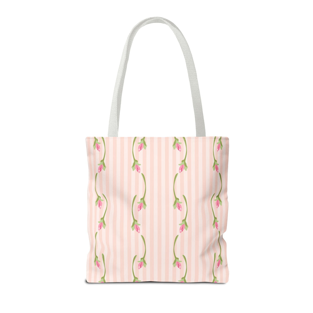 Customizable: Floral Stripe Tote Bag, Chic Shopping Tote, Spring Gift Bag, Eco-Friendly Reusable Bag, Perfect for Grad Gifts College Send off Gift