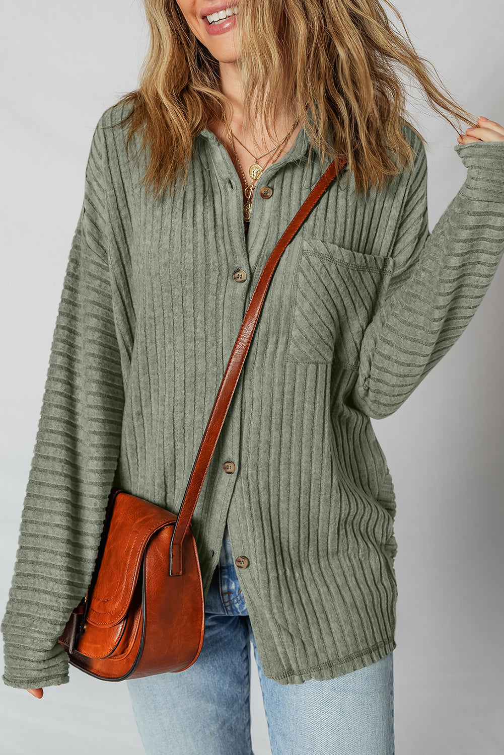 Lucia Ribbed Texture Button Up Shacket