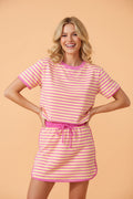 Stripe Contrast Trim Short Sleeve Top & Skirt Set