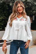 Skylar Flower Lace-up Babydoll Blouse