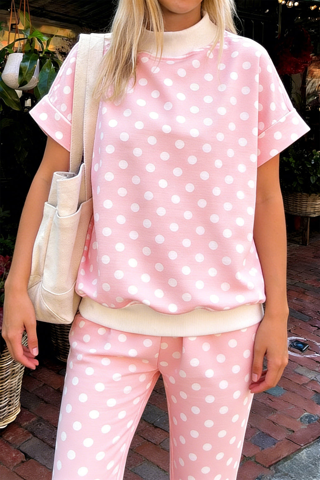 Polka Dot Mock Neck Top & Pants Set