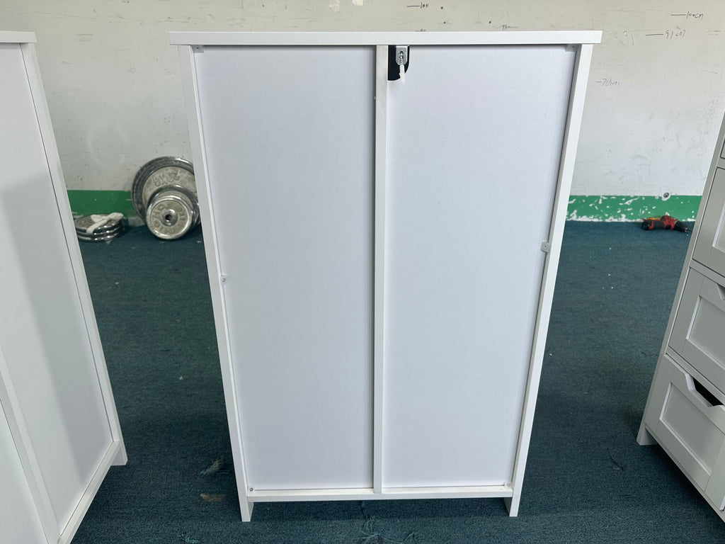 Bathroom Storage Cabinet with 4 Drawers and 1 Door, Freestanding Wooden Floor Organizer for Bathroom, Narrow Storage Cabinet for Small Spaces, Entryway, Living Room or Hallway, White