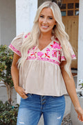 Jaliyah Floral Embroidered Notched V Neck Blouse
