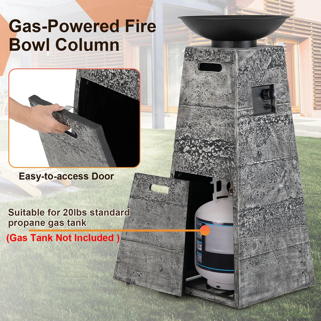 Tall Outdoor Fire Pit 48", Propane Fire Column, 30,000 BTU with Cover