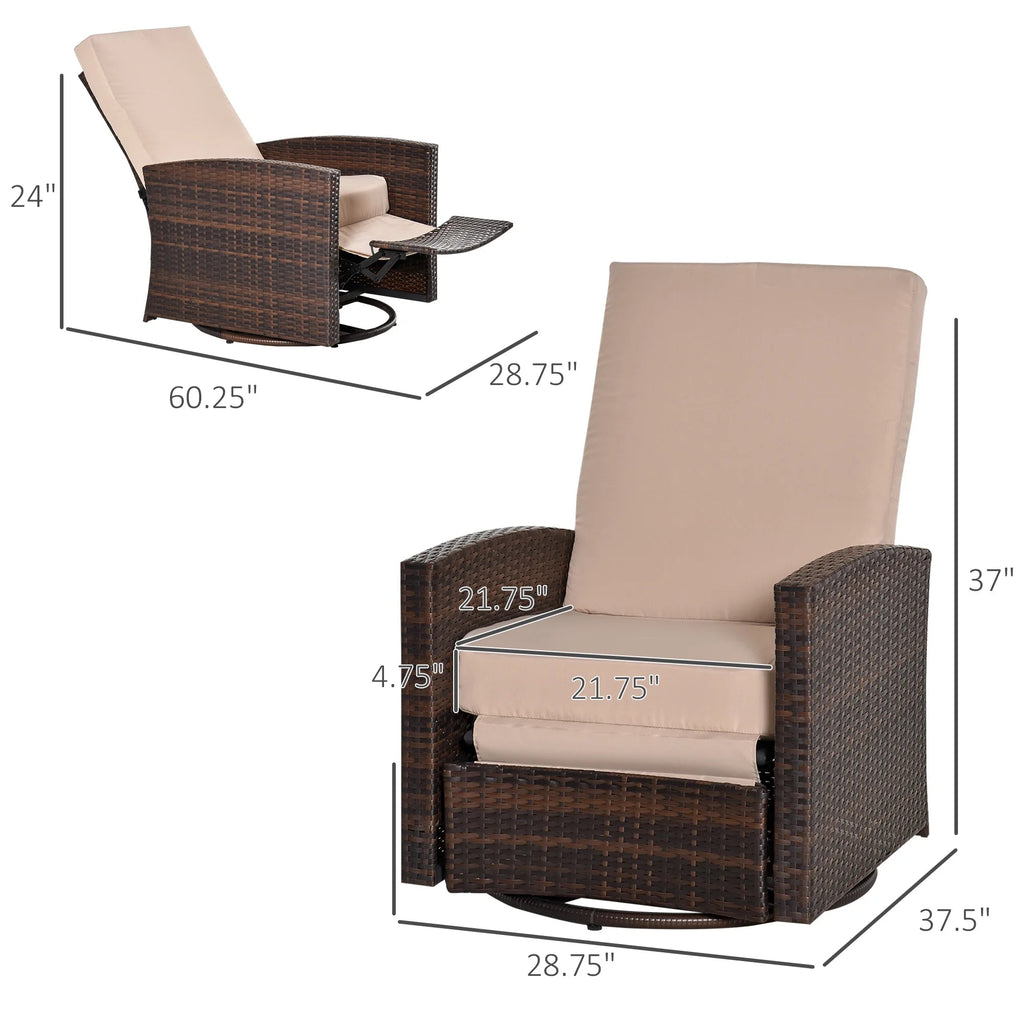 Outdoor Wicker Swivel Recliner Chair with Footrest