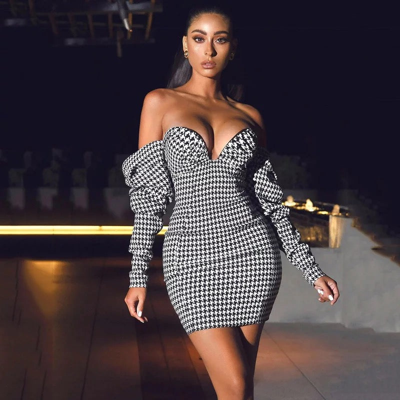 Privilege Houndstooth Dress