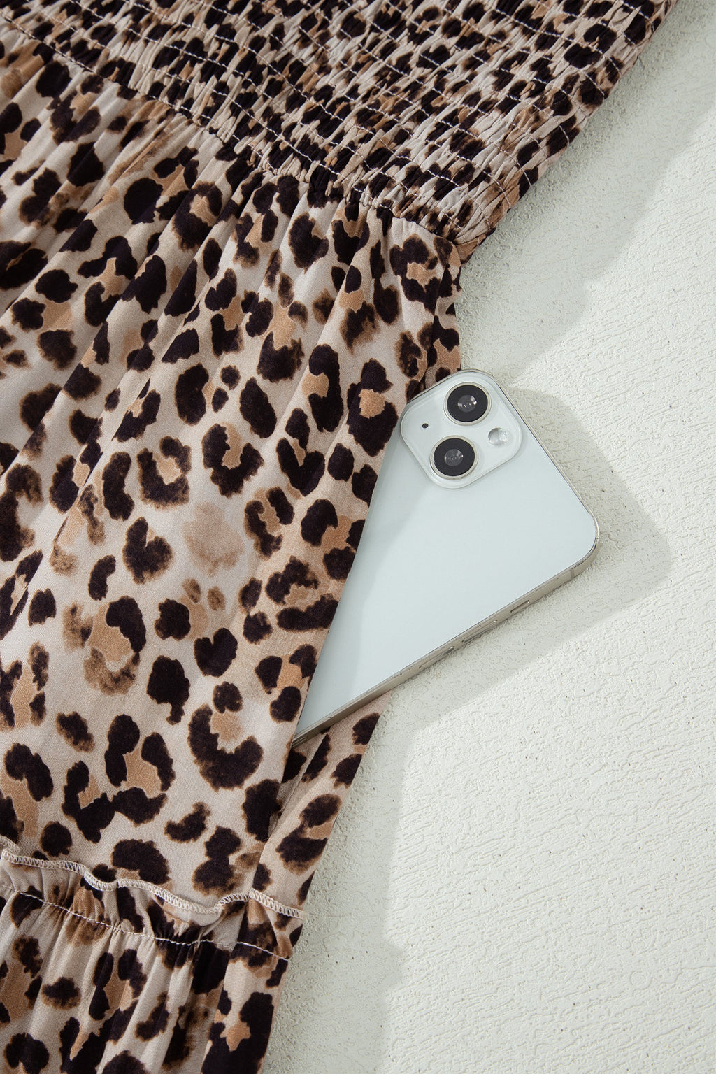Leopard Ruffle Straps Smocked Tiered Maxi Dress