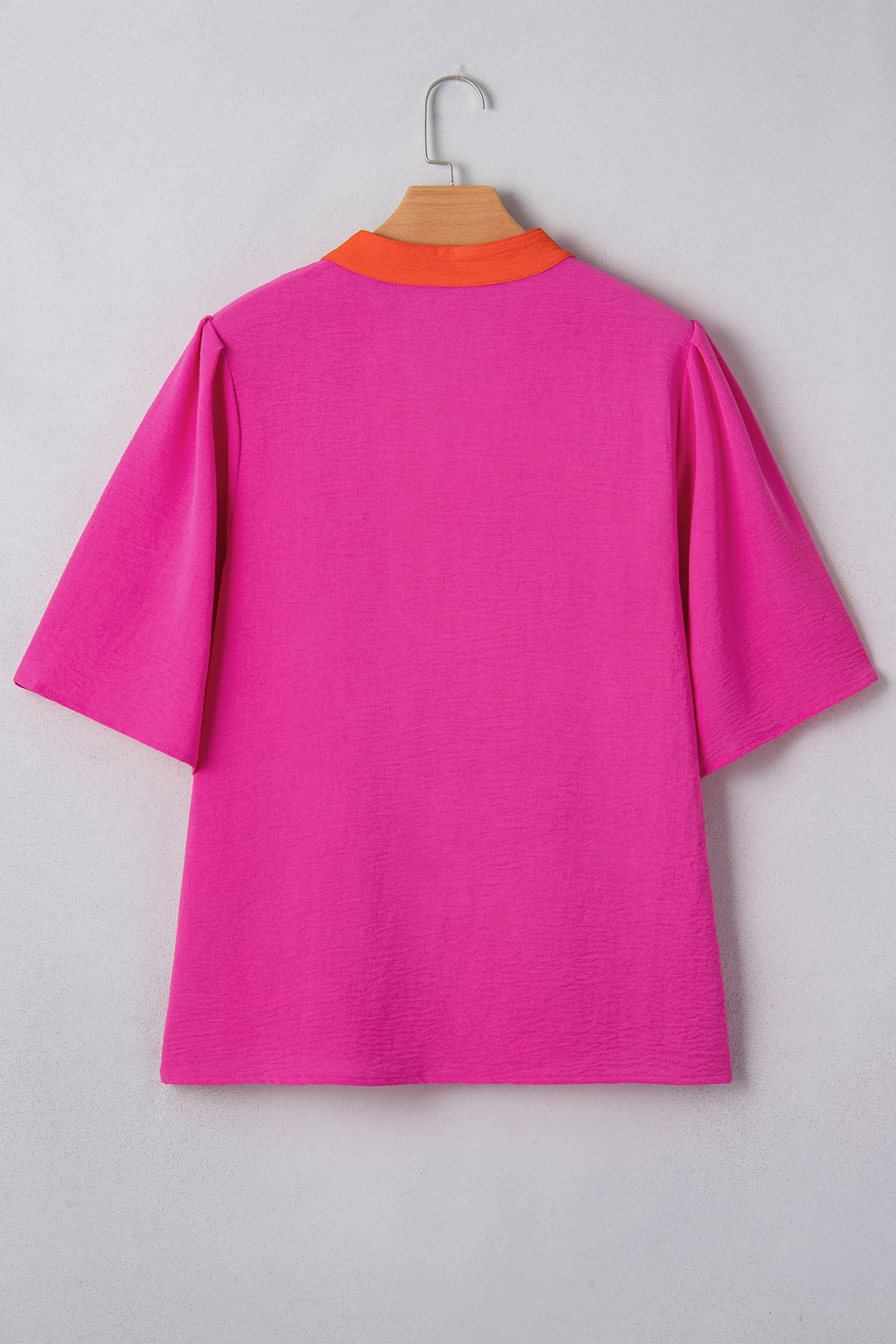 Colorblock Contrast V-Neck Wide Short Sleeve Top