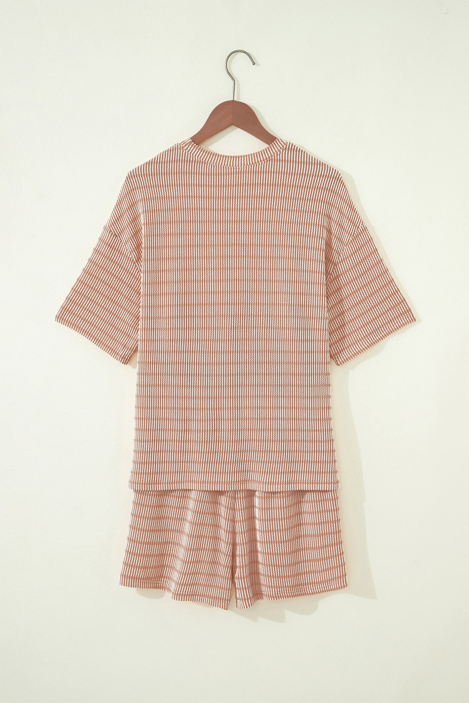 Stripe Ribbed Loose Tee & Drawstring Short Set