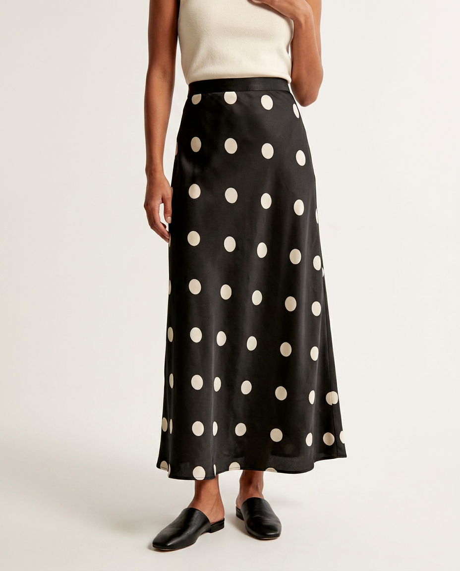 The Audre Polka Dot Satin Skirt