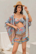 Printed Bra Shorts Cover Up Set - Stylish Three-Piece Swimwear Ensemble