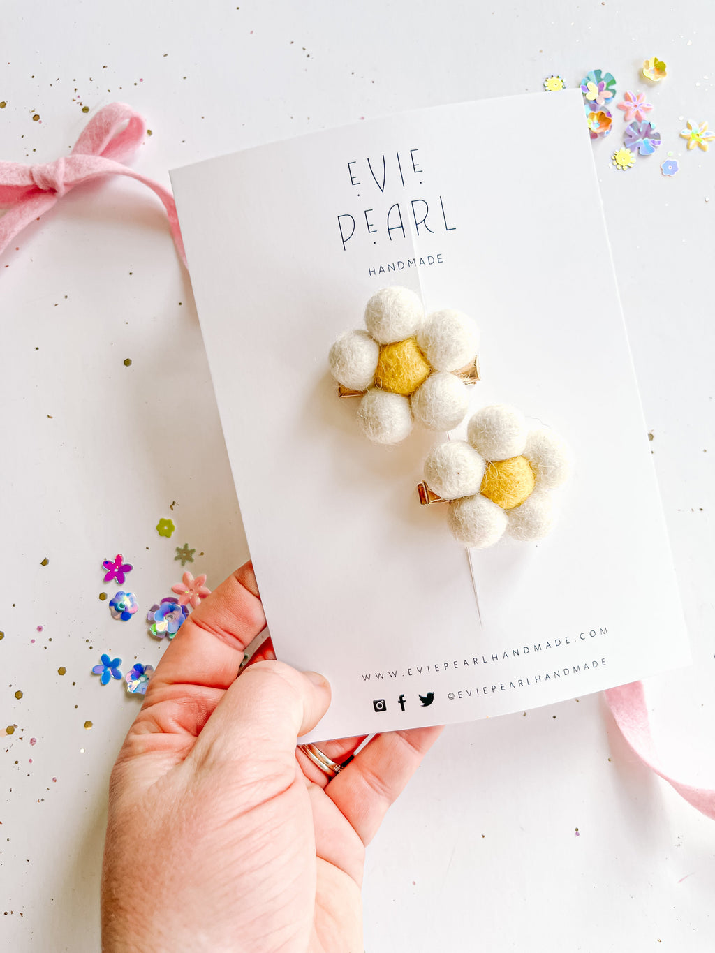 White Daisy Pigtail Clip Set