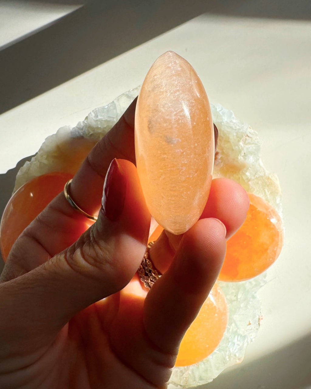 Peach Selenite Palm Stones