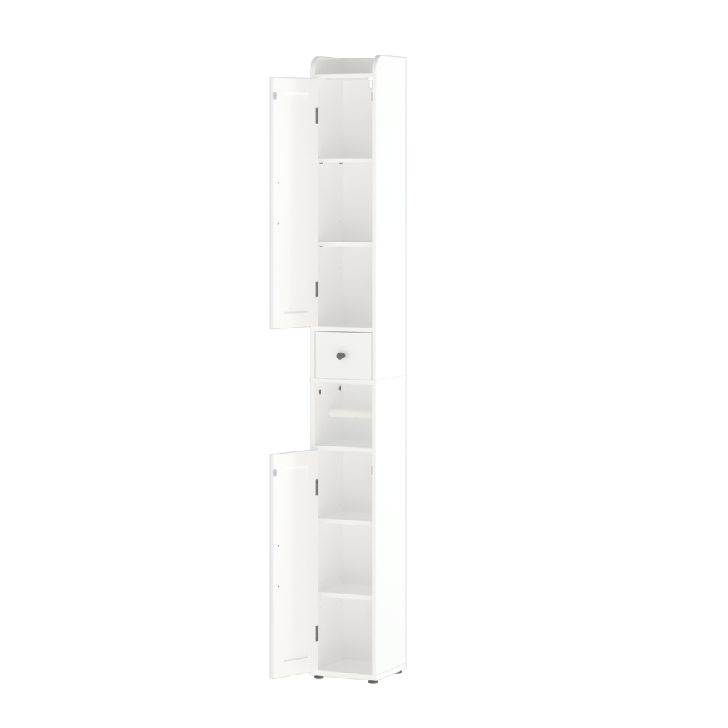 White Slim Tall Bathroom Storage Cabinet with Adjustable Shelves, 2 Doors Freestanding Cabinet for Small Spaces, Kitchen, Living Room, MDF Material, 67.51 inches High