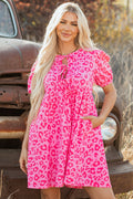 Leopard Puff Sleeve Tie-Front Mini Dress