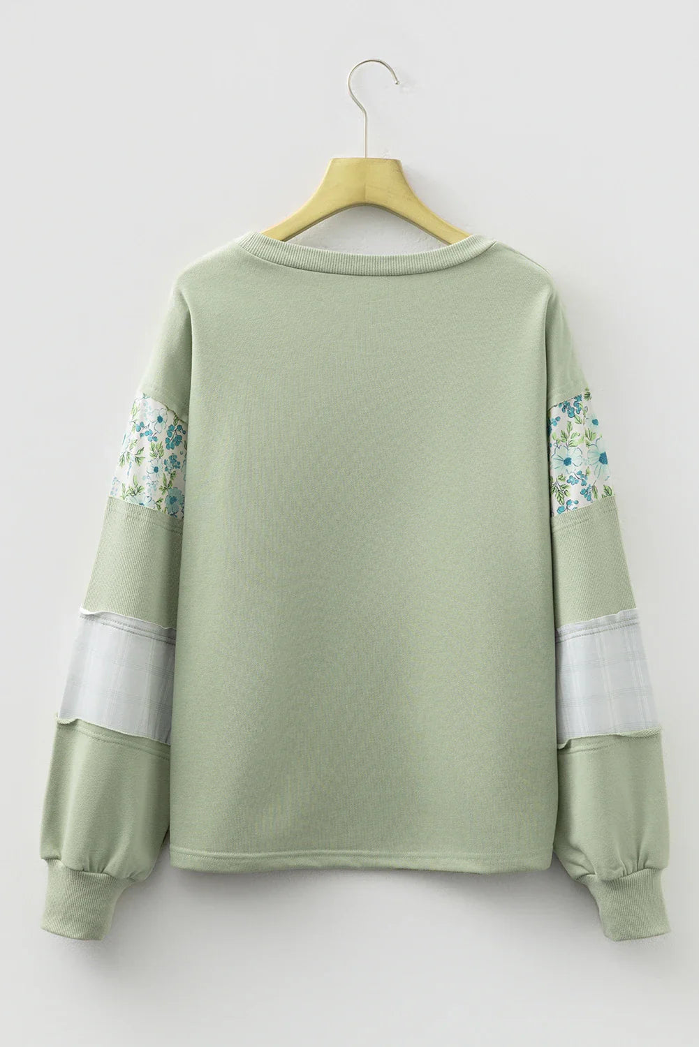 Floral Plaid Patchwork Sleeve French Terry Top