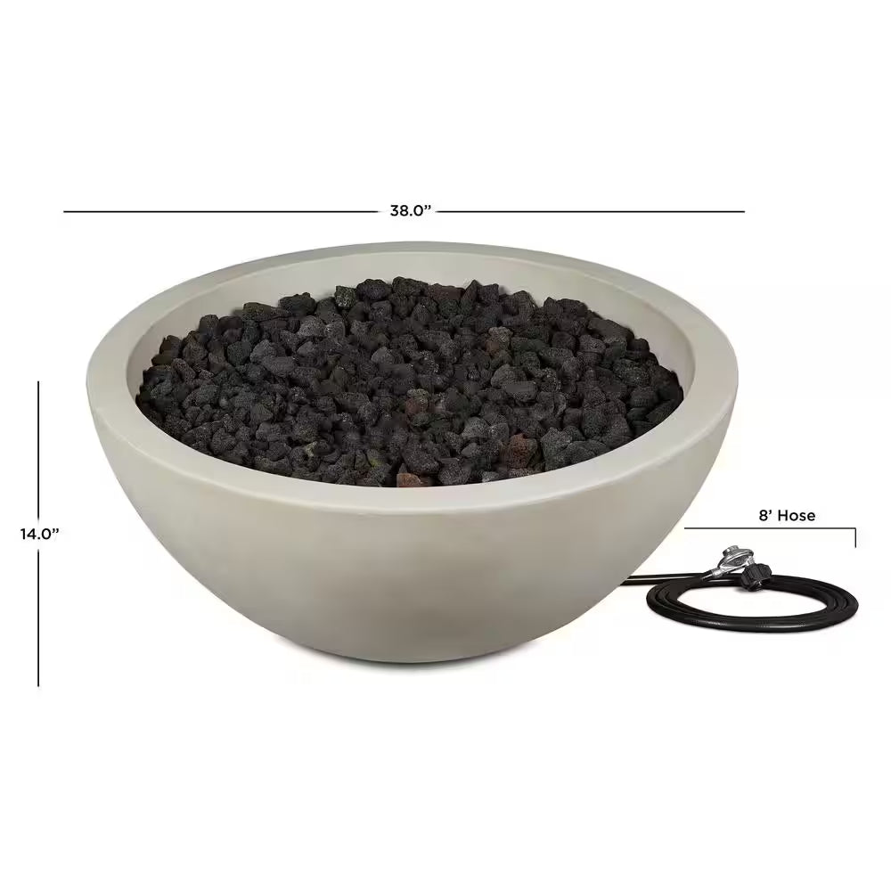 38” Round Concrete Propane Fire Pit – Outdoor Patio Fire Bowl with Cover