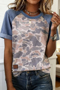Camo Colorblock Denim Raglan Short Sleeve Tee
