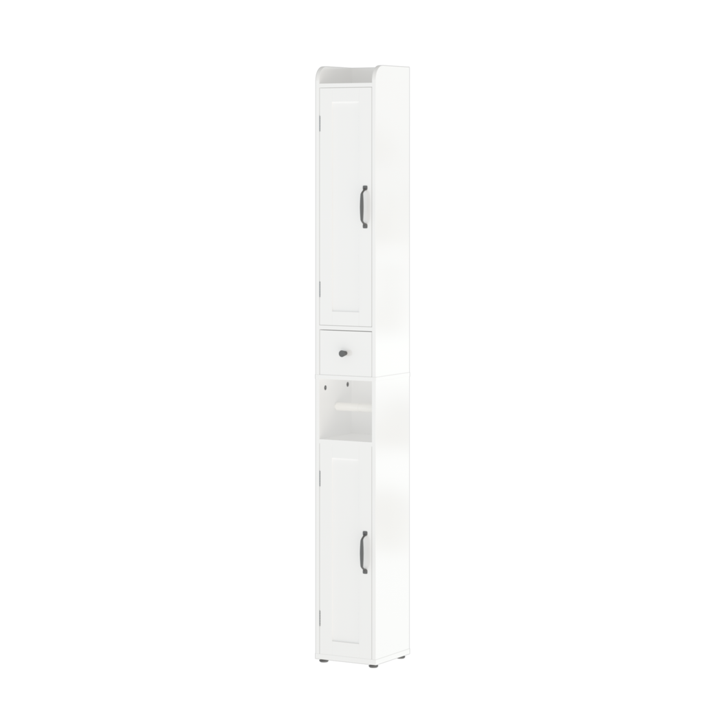 White Slim Tall Bathroom Storage Cabinet with Adjustable Shelves, 2 Doors Freestanding Cabinet for Small Spaces, Kitchen, Living Room, MDF Material, 67.51 inches High